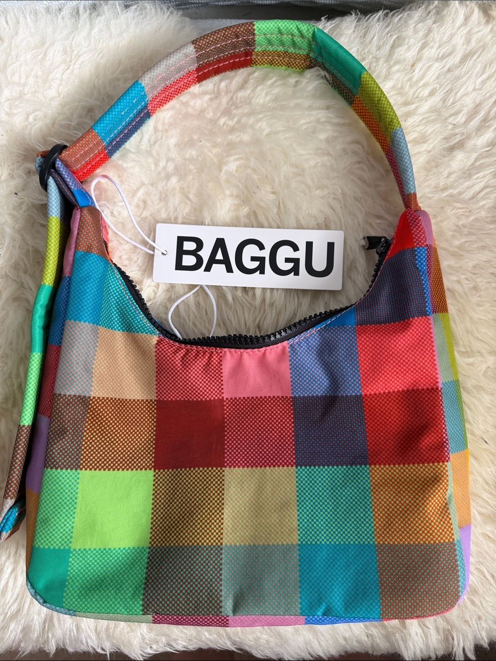 BAGGU Madras Mini Nylon Shoulder Bag New with tags ! 💚💜💛🧡❤️🩷